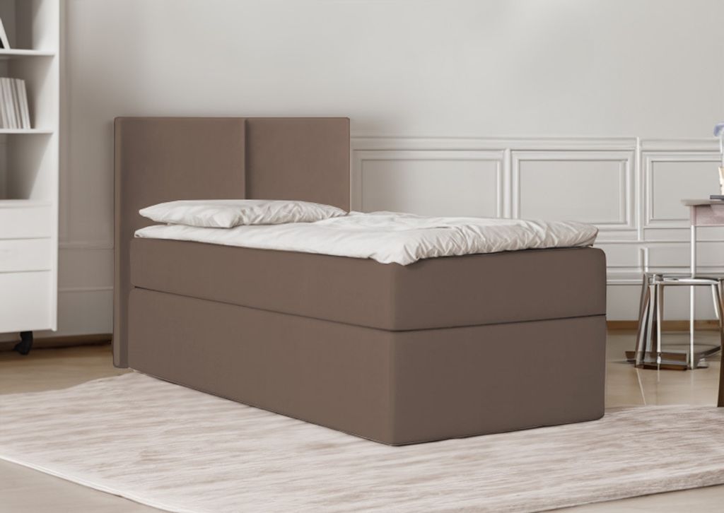 Bett Boxspringbett Continentalbett STAR MINI mit Bonell Matratze Einzelbett mit Container H3 (80x200 cm, Braun - Itaka 20, Ohne Topper)