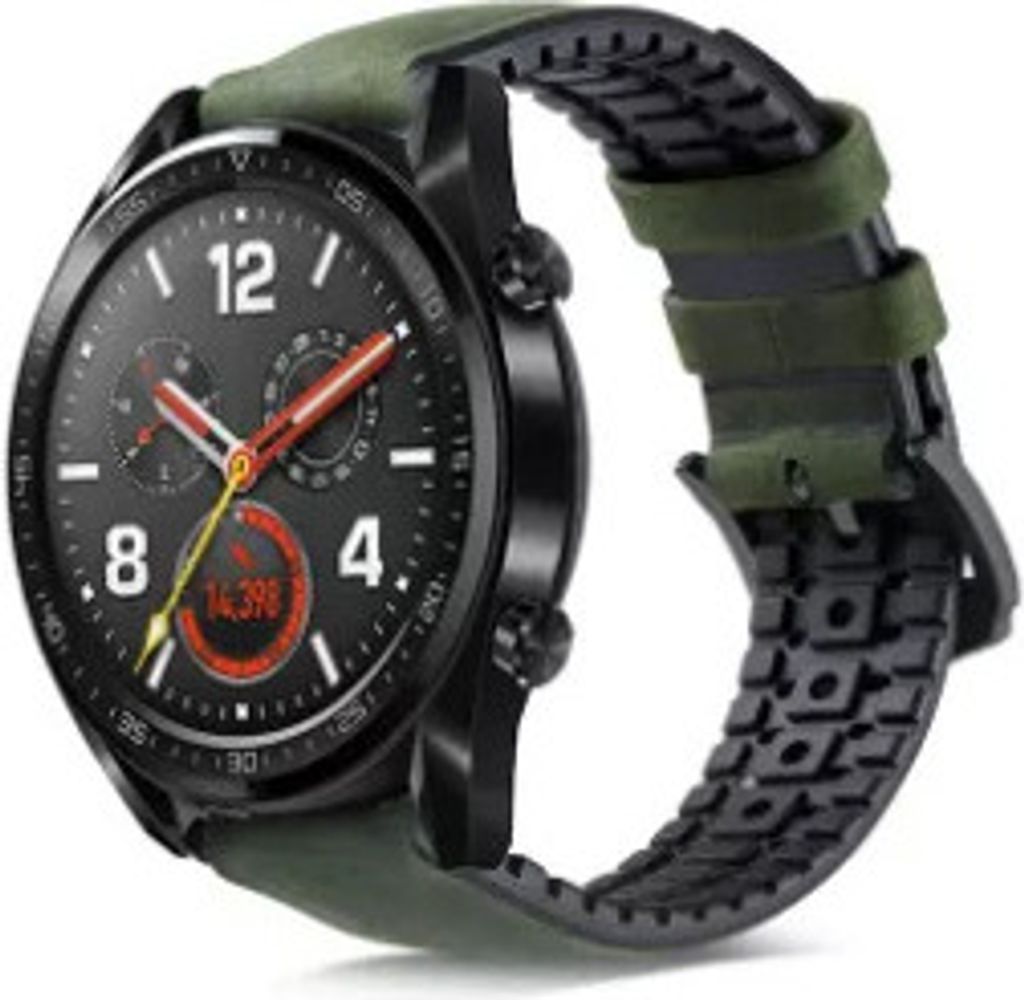 Strap-it Huawei Watch GT 2 Silikon / Lederarmband (Schwarz / Grün)