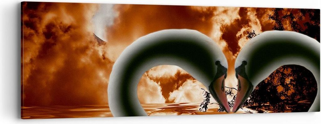 Bild auf Leinwand - Leinwandbild - Schwäne Nacht Liebe - 90x30cm - Wand Bild - Wanddeko - Wandbilder - Leinwanddruck - Bilder - Kunstdruck - Wandd...