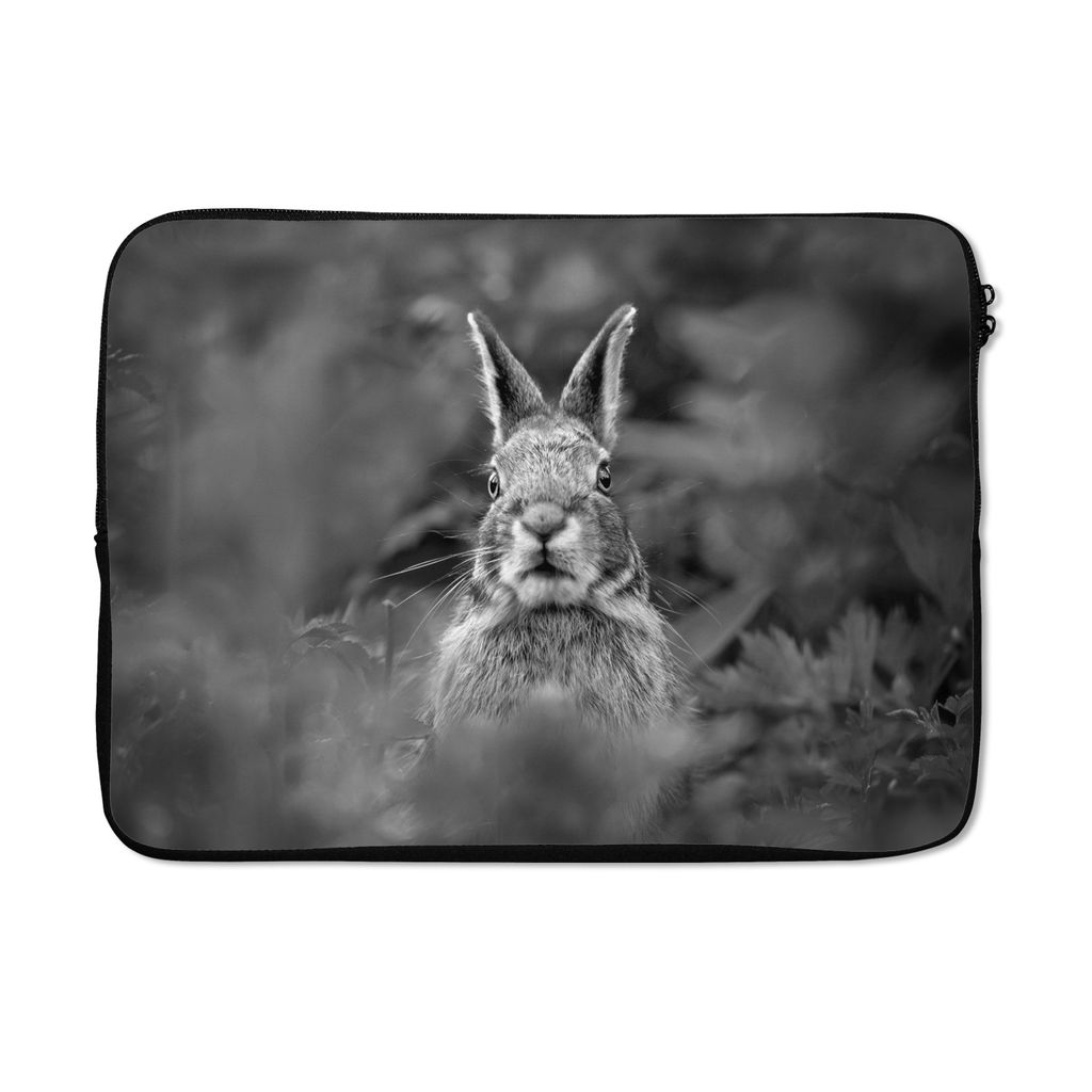 MuchoWow Laptop Hülle 14 ZollWachsames Kaninchen - schwarz und weiß Laptoptasche - Laptoptasche - Stoßsicher - Schutzhaube