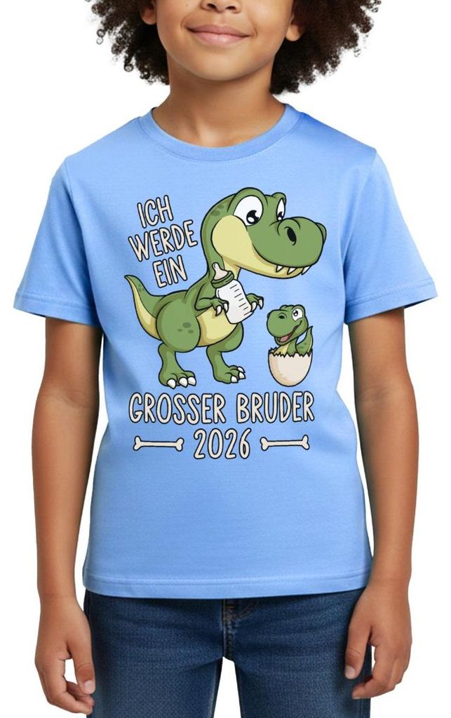 Spreadshirt Großer Bruder 2026 Ei Baby Dino Dinosaurier Kinder T-Shirt, 110/116 (5-6 Jahre), Himmelblau