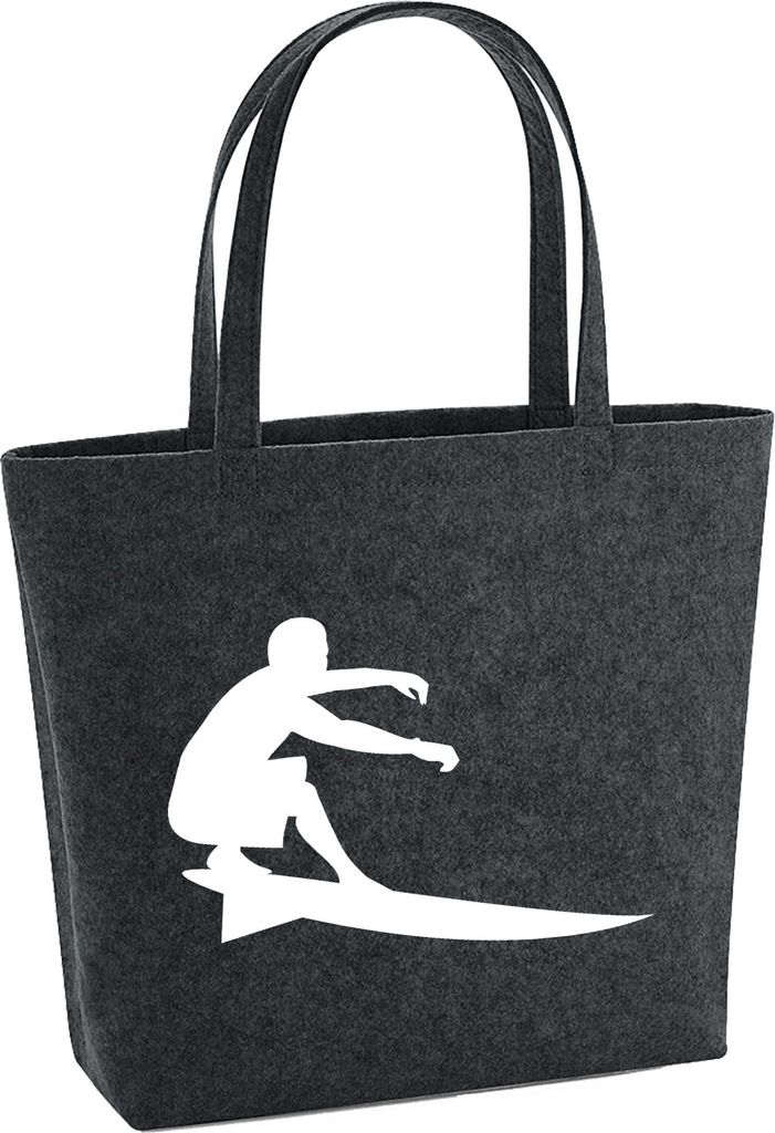 Huuraa Filzshopper Surfen Silhouette 22 Liter Charcoal Melange Filztasche Geschenkidee
