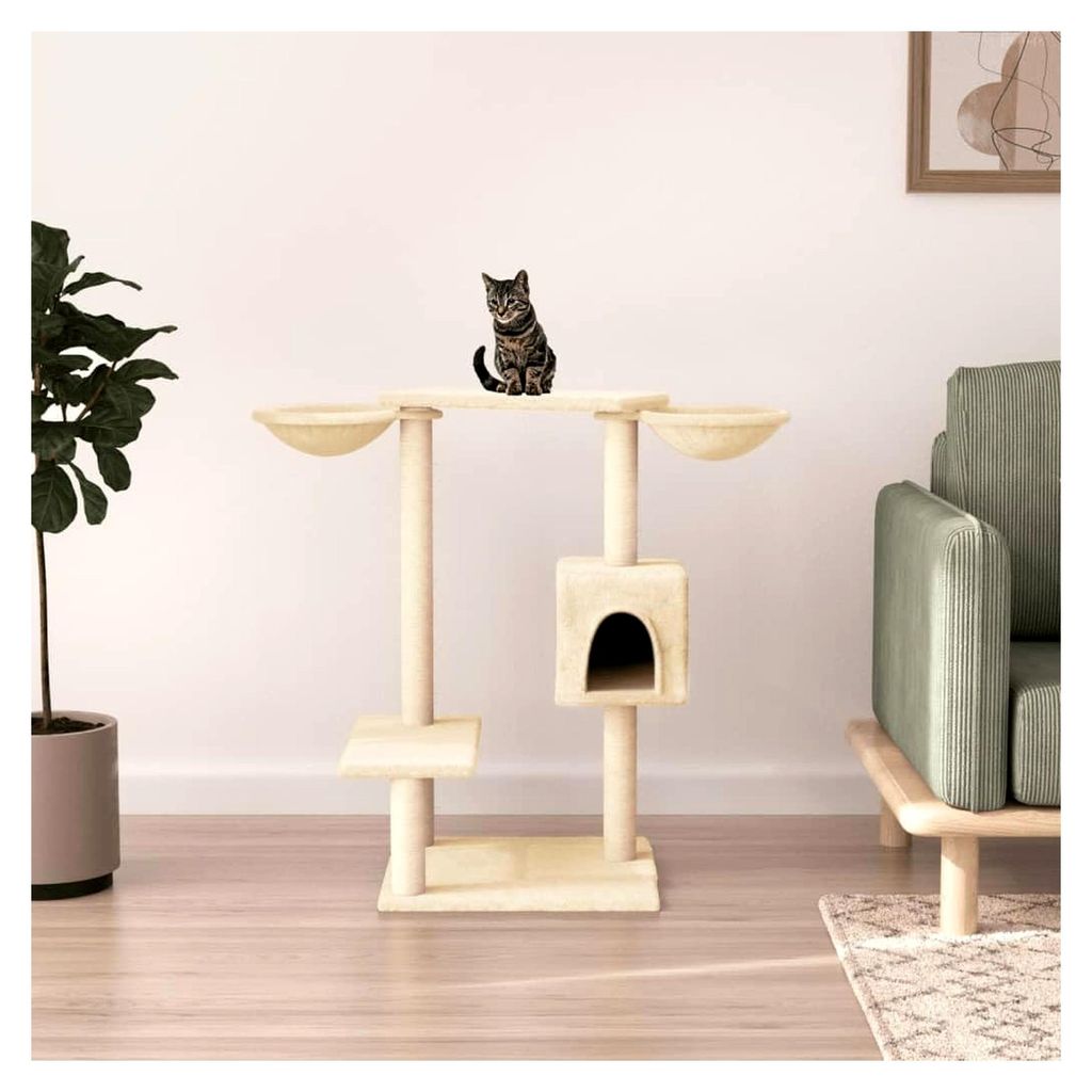 Kratzbaum mit Kratzsäulen in Creme 82 cm für Katzen