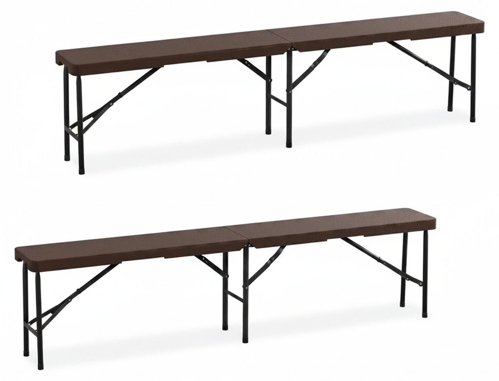 Relaxdays Bierbank 2er Set, klappbar, Kunststoff, Stahl, Campingbank, Balkon & Garten, HxBxT: 43 x 180 x 25 cm, braun
