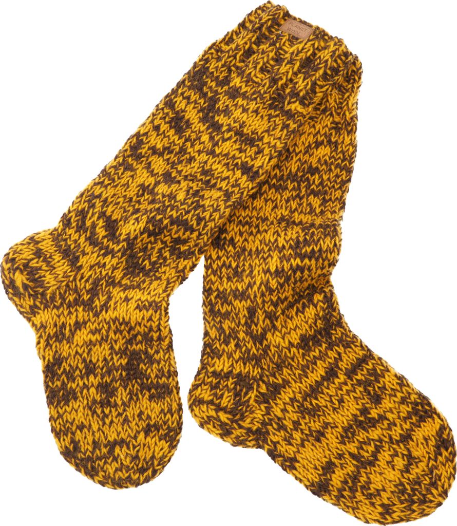 Handgestrickte Schafwollsocken, Haussocken, Nepal Socken - Gelb/braun, Uni, Wolle, Größe: M (39-41)