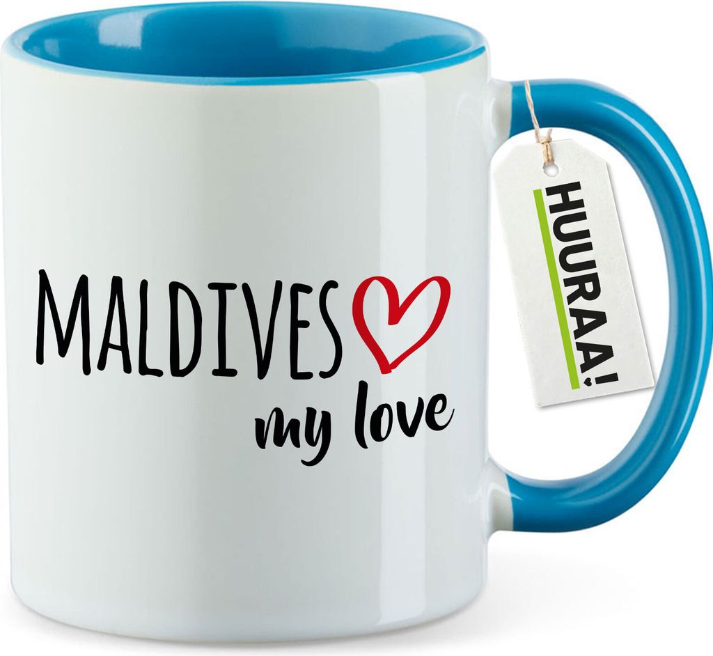 Huuraa Kaffeetasse Maldives my love 330ml Blau Keramik Kaffeebecher Geschenkidee