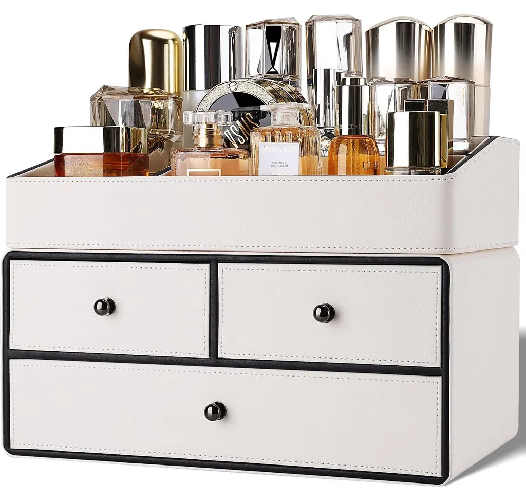 Rangement coiffeuse pour cosmétiques et bijoux blanc 3 tiroirs