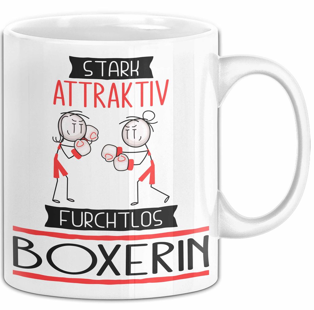 Boxerin Tasse Geschenk Becher Stark Attraktiv Furchtlos Boxerin Lustige Geschenkidee (Weiß)