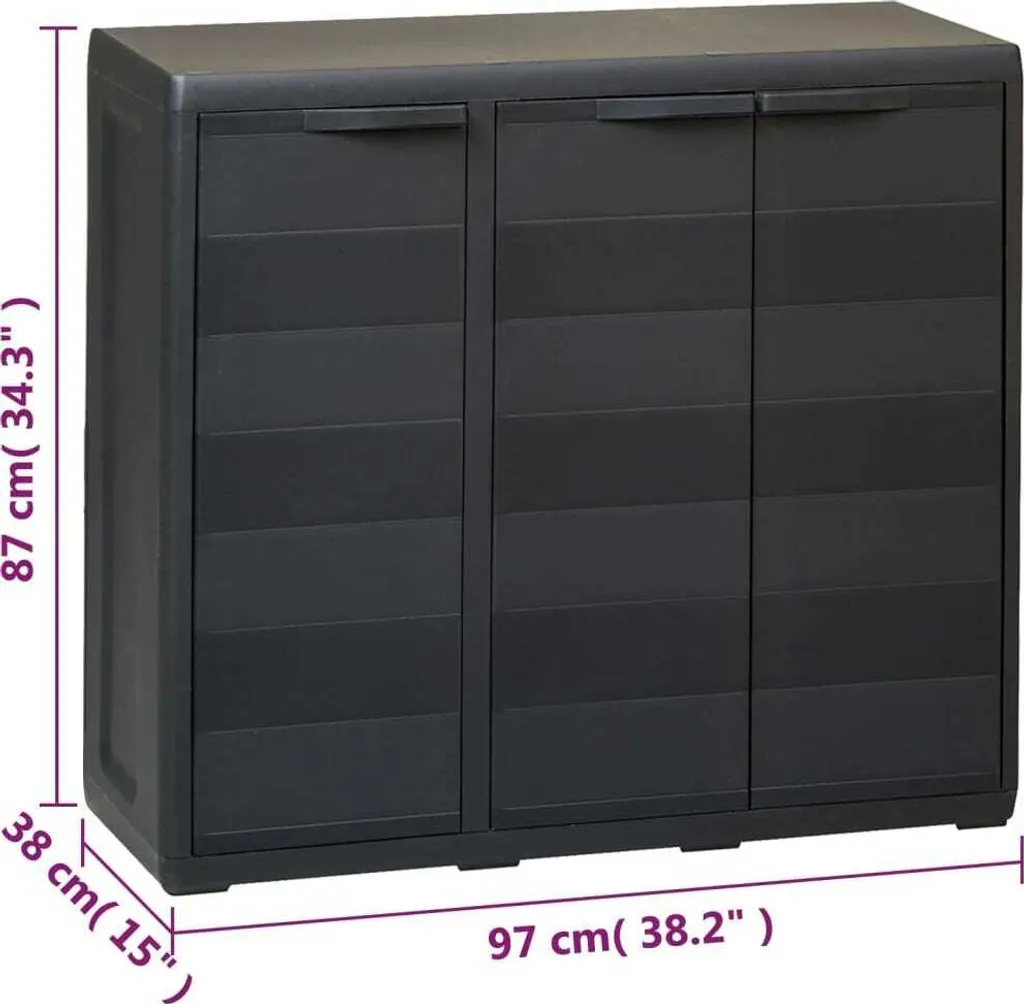 vidaXL Armadio da giardino con 2 ripiani nero - 7