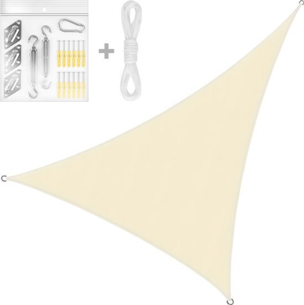 Sonnensegel Triangle wasserabweisend und UV-beständig – 3 x 4 x 5 m – inklusive Montageset – Beige