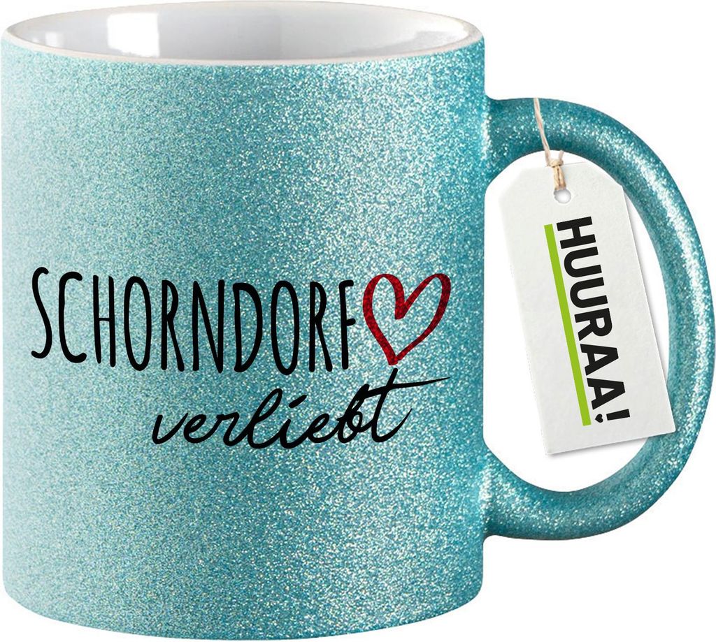 Huuraa Glitzertasse Schorndorf verliebt 330ml Blau Keramik Kaffeebecher Geschenkidee