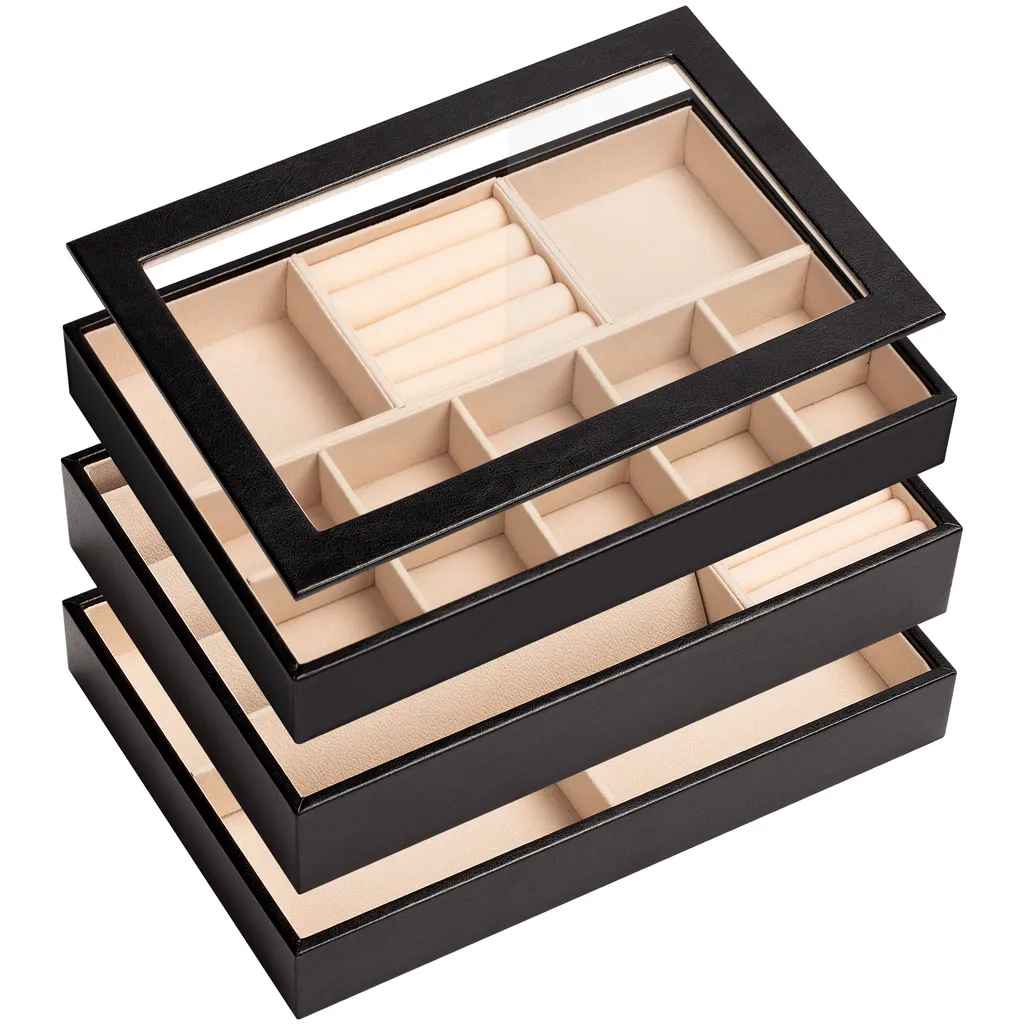 ADEL DREAM Plateau à bijoux empilable et modulable pour tiroir - 3 gris