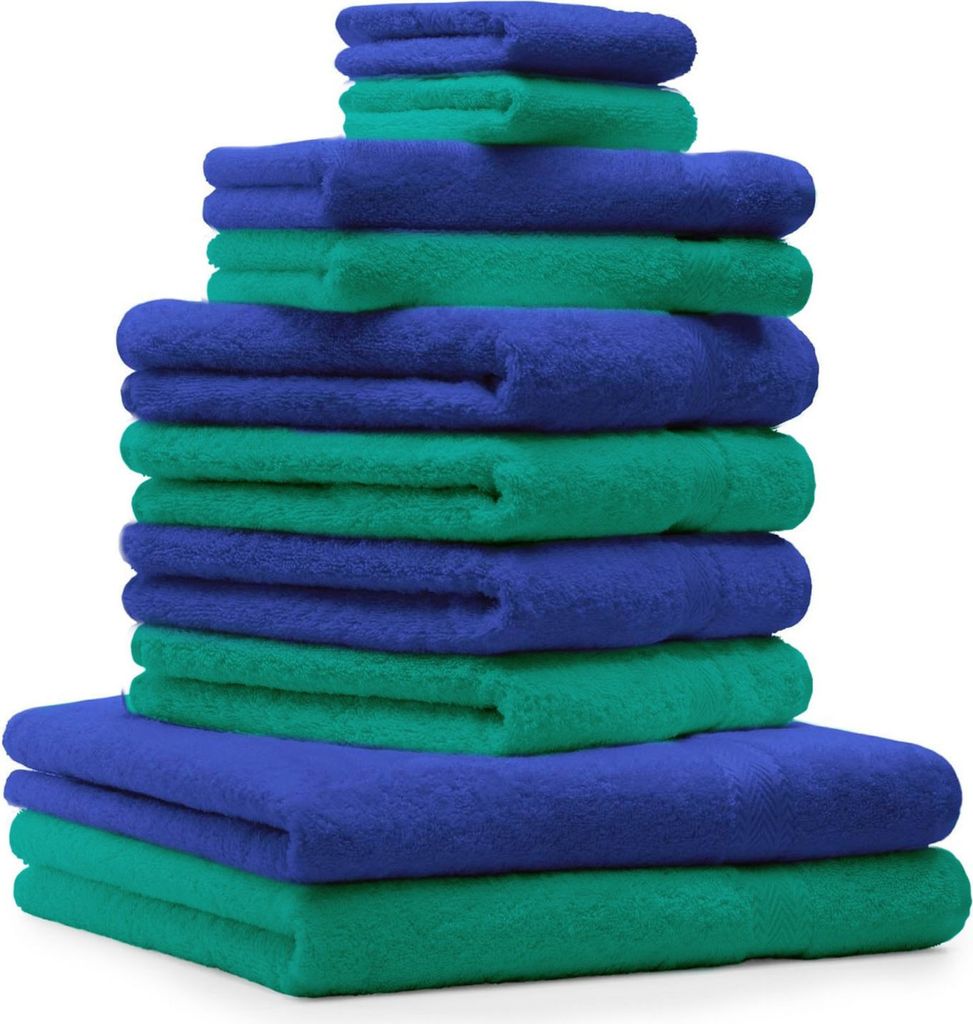 Betz 10-tlg. Handtuch-Set PREMIUM 2 Duschtücher 4 Handtücher 2 Gästetücher 2 Waschhandschuhe Farbe: smaragdgrün & royalblau