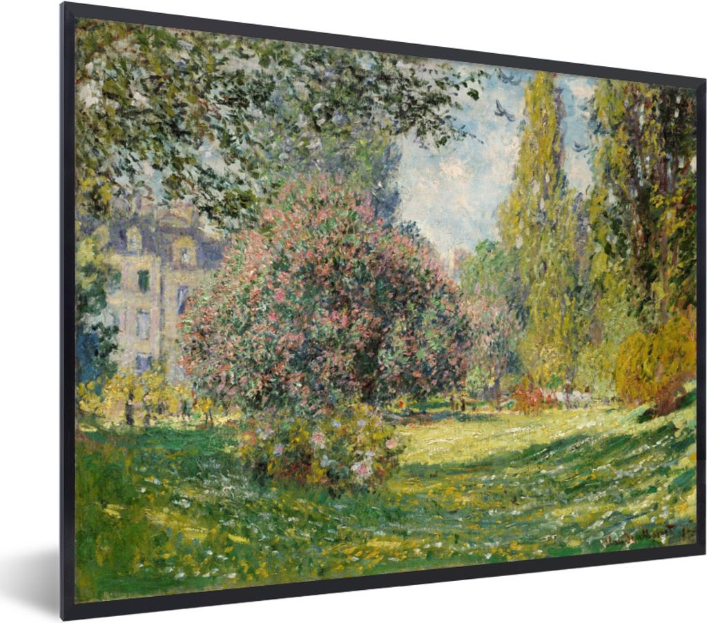 MuchoWow Gerahmtes Poster Landschaft des Parc Monceau - Gemälde von Claude Monet 40x30 cm - Poster mit Schwarzem Bilderrahmen Wandposter Rahmen ...
