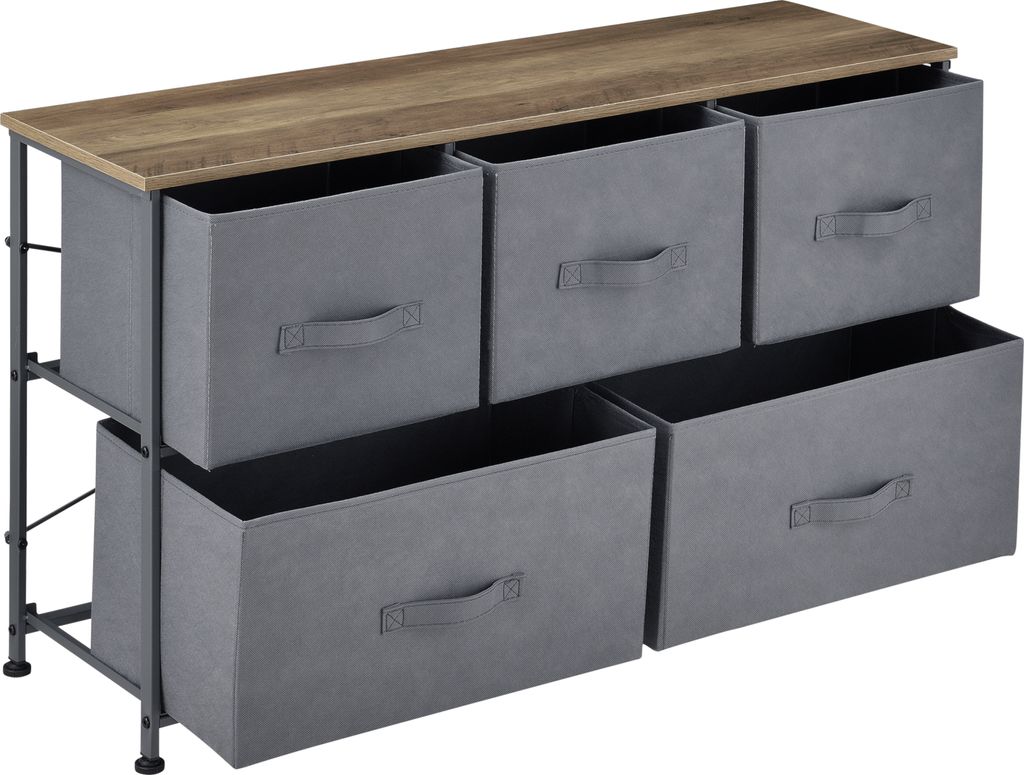 HOMCOM Cassettiera Pieghevole In Tessuto Con 9 Cassetti, Struttura In Acciaio Nero, 100x30x100 Cm, Colore Rovere E Grigio