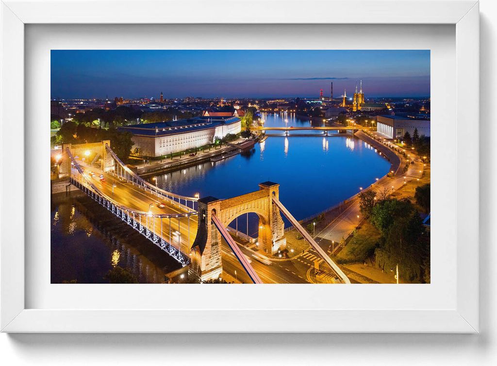 Stadt Wrocław bei Nacht– Wandbild mit Rahmen – Gerahmtes Bild – Wanddekoration – 30x20 cm – Weiß Rahmen