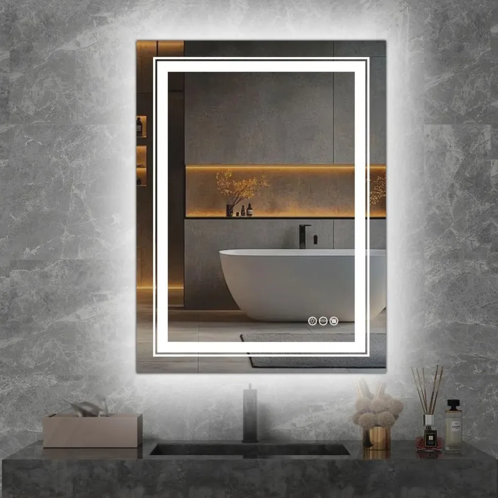 VERO Miroir de salle de bain 60x80cm argenté avec éclairage LED intégré