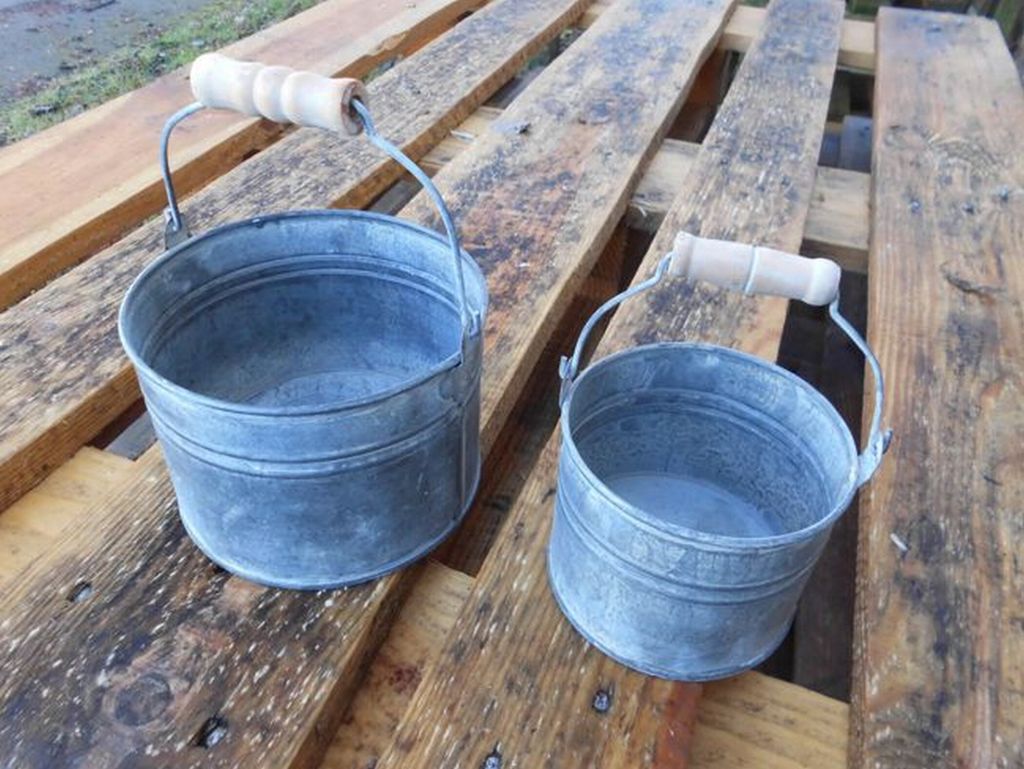 Zinkeimer Pflanztopfset 2 Stück Pflanztöpfe Blumentopf grau 10 + 14 cm