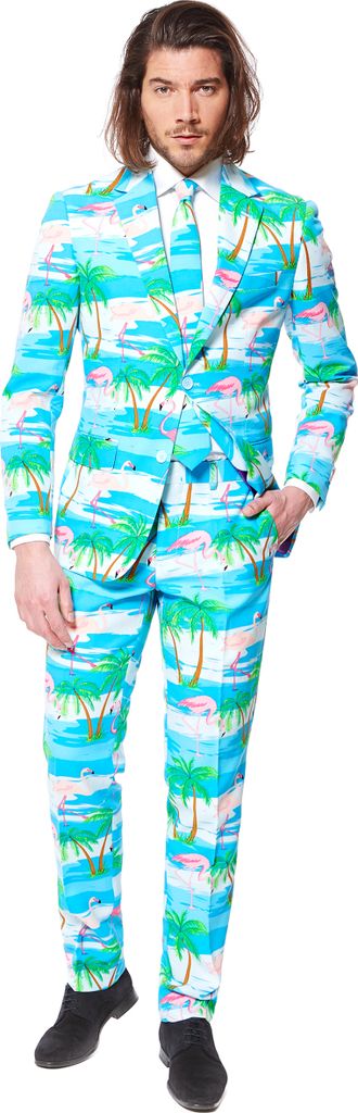 Opposuits-Herrenanzug Flamingo Karneval hellblau