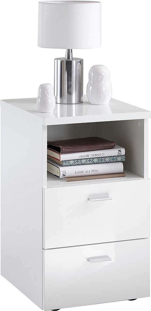 Nachttisch Nachtschrank in Hochglanz weiß CERNA-10, auch für Boxspringbetten geeignet, B/H/T ca. 35/61,5/39,9 cm