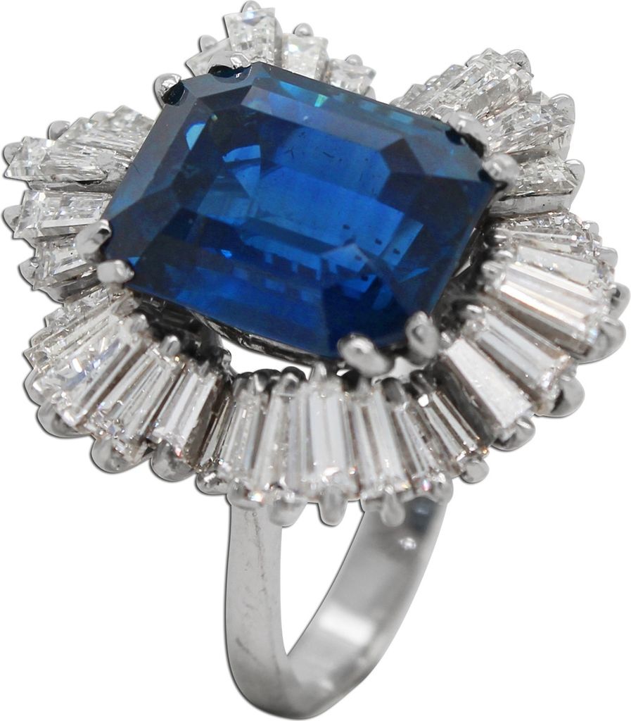 Saphir Ring Platin 950 blauer Edelstein 10.50ct. Diamanten 3.50ct. 18