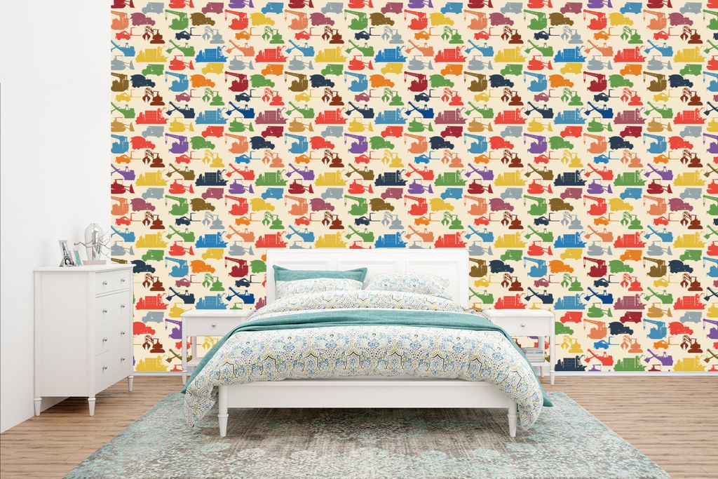 MuchoWow Fototapete für Wohnzimmer oder Schlafzimmer Wandtapete Vinyl Motivtapete Muster - Kranich - Stiefel - Jungen - Kinder - 435x260 cm - Ki...