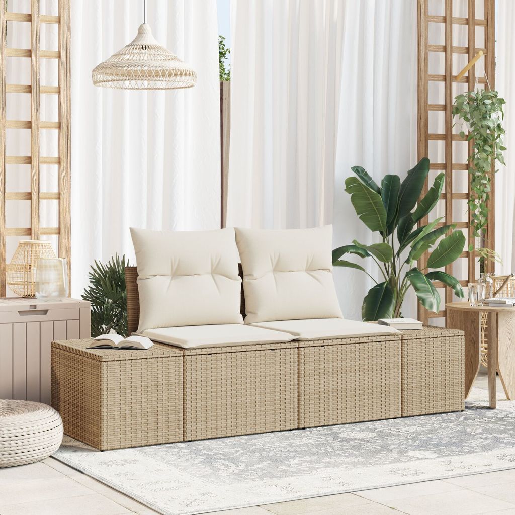 ZMH 2-Sitzer Garten-Sofa mit Kissen Beiges Polyrattan