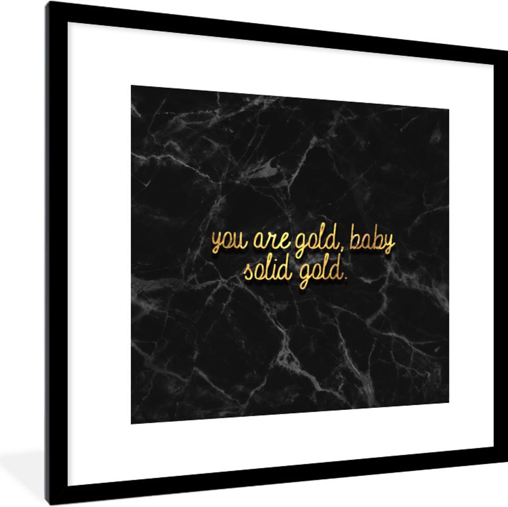 MuchoWow Gerahmtes Poster Zitate - Gold - Marmor - Schwarz 40x40 cm - Poster mit Schwarzem Bilderrahmen Wandposter Rahmen Foto Bilder - Poster - ...