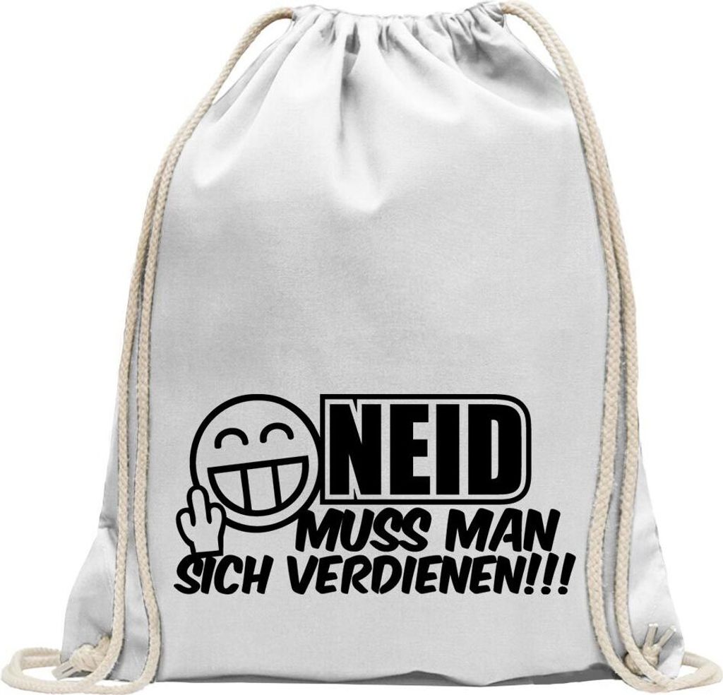 Kiwistar - Turnbeutel - weiss - Neid muss man sich verdienen Fun Car - Fun Rucksack Sport Beutel Gymsack Baumwolle mit Ziehgurt