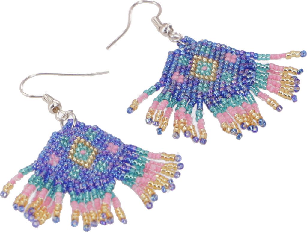 Indigener Schmuck, Boho Ohrringe, Ethno Perlenohrringe - Modell 8, Violett, Glasperlen, 6*3 cm, Ohrringe + Ohrstecker Modeschmuck