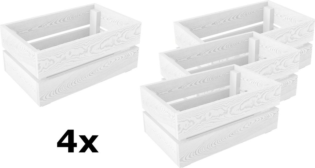 Lermowood Holzkisten 4x Box0421 25 x 40 x 19cm Weiß | Dekokisten aus Holz Massive Holzkiste Regalkiste Weinkiste