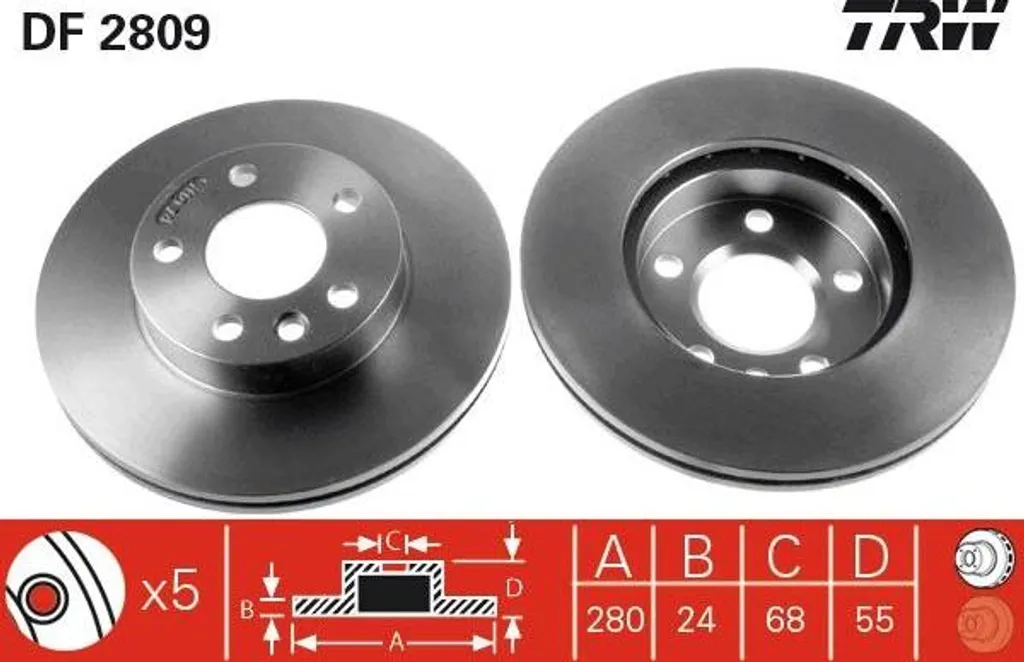 Disque de frein TRW DF2809 haute résistance OE 7D0615301C pour T4