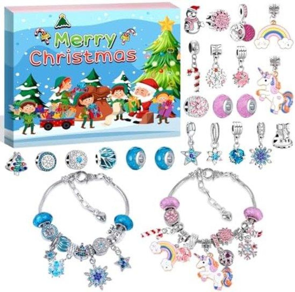 Unicorn-Armband-Schmuckset mit 22-Edelsteinen und 2-Verstellbaren Armbändern für Mädchen DIY-Schmuck-Kreativset für Mädchen 4-10 Jahre