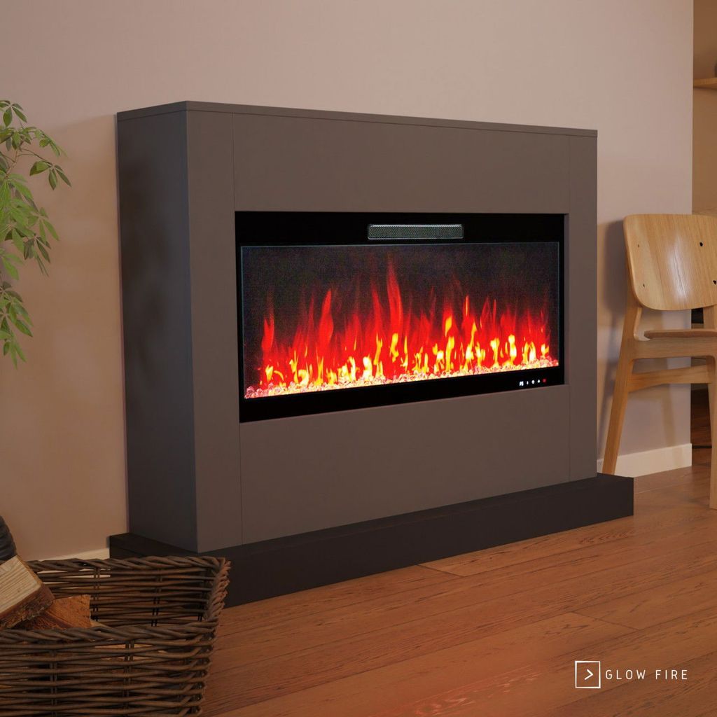 Glow Fire Elektrokamin 'Zeus106' | LED Standkamin in grau mit Heizung (1500 W) | HxBxT: 100x135x35 cm