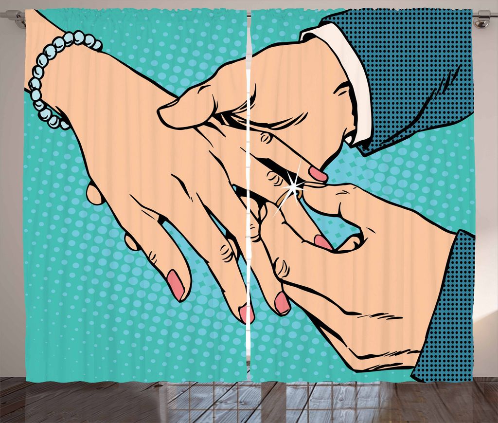 ABAKUHAUS Engagement Rustikaler Vorhang, Pop Art Design, Wohnzimmer Universalband Gardinen mit Schlaufen und Haken, 280 x 175 cm, Mehrfarbig