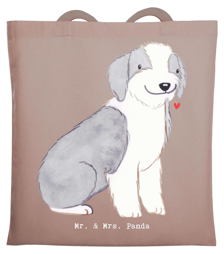 Mr. & Mrs. Panda Tote Bag Bearded Collie Moment - Braun Pastell - Geschenk, Stoffbeutel, Jutebeutel, Büchertasche, Shopping Tasche, Britischer Hü...