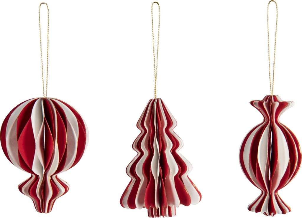 J-Line Aufhänger Süßigkeiten + Air Balloon + Baum Papier Weiß/Weihnachtsrot Small Sortiert 3