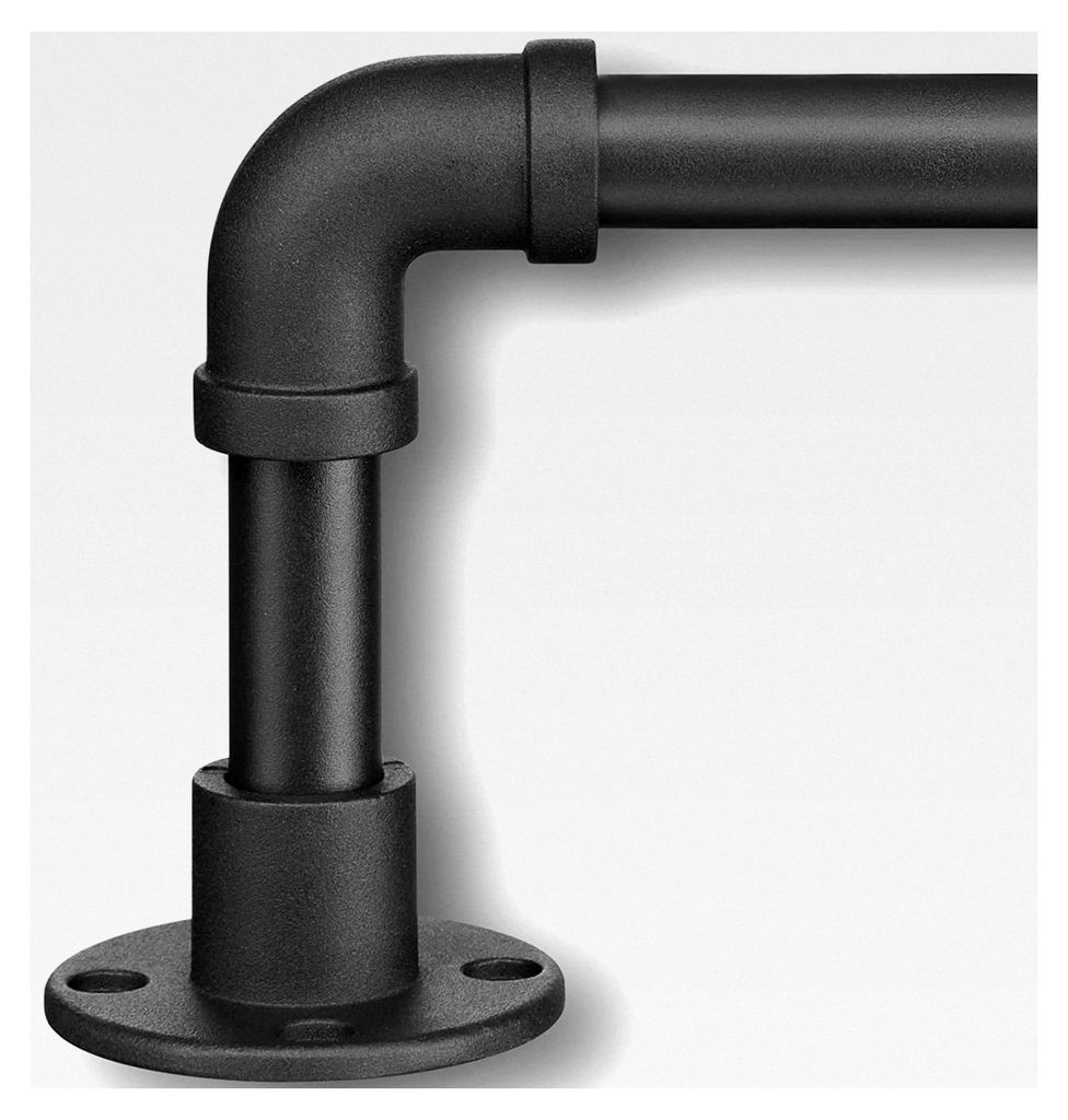 Gardinenstange im Industriestil, 81-216 cm, Edelstahl-Flanschkopf, Vorhangstange, dekorativ, für Küchenfenster, matt, Schwarz