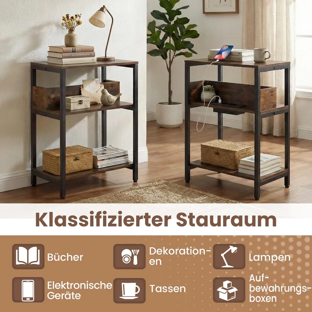 Table d'appoint COSTWAY avec station de recharge et prises USB intégrées