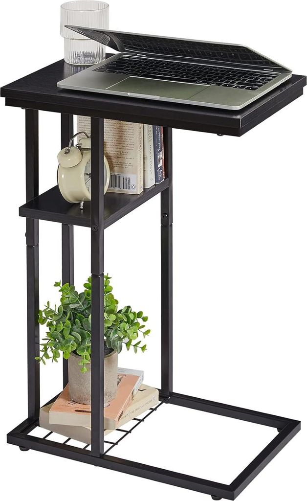 C-förmiger Beistelltisch mit 2 Etagen - Kleine Kaffeetisch für das Wohnzimmer - Industrieller Stil - Schwarz 40 x 26 x 61,5 cm