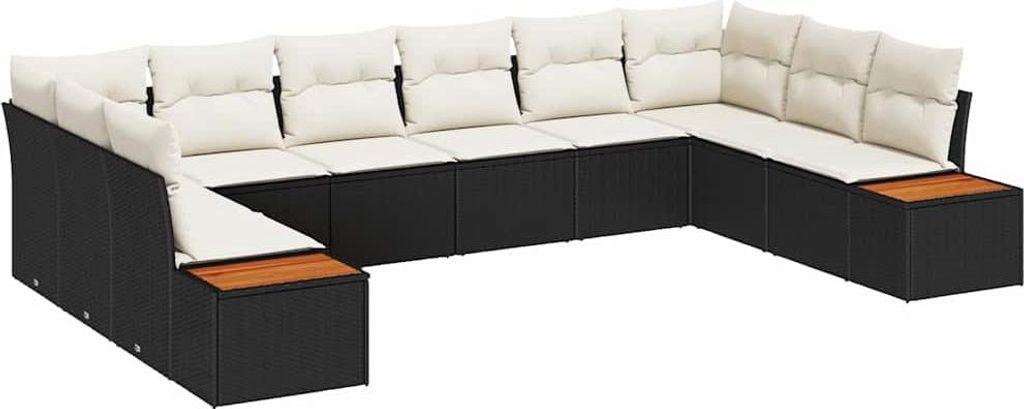 "2026 Aktion" Garten-Sofa-Set - Balkonmöbel/Loungeset - elegantes Design - mit Kissen 10 pcs Schwarz und Creme Poly Rattan - 344x209x85cm - Garten...