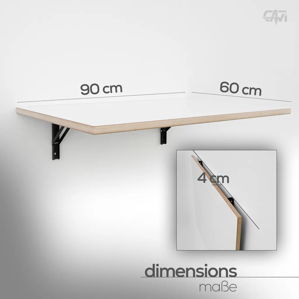 Bureau flottant durable en bois massif - Table pliante stable 100cm - 2