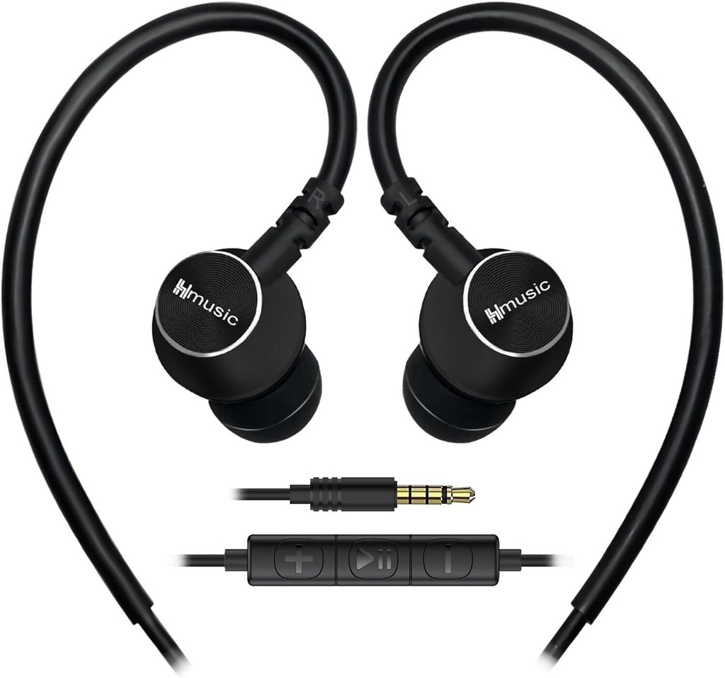 Sport-Ohrhörer mit Mikrofon verkabelt, 3,5mm Metall Muschel Ohrstöpsel in-Ear Kopfhörer mit Over Ear Haken Ohrhörer für Sport, Laufen, Trainin...