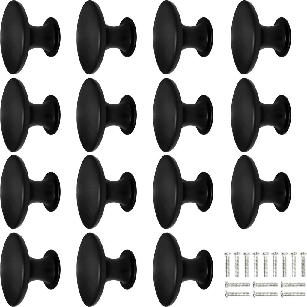Matte runde Möbelknöpfe - 15 Stück - schwarz - 30 mm