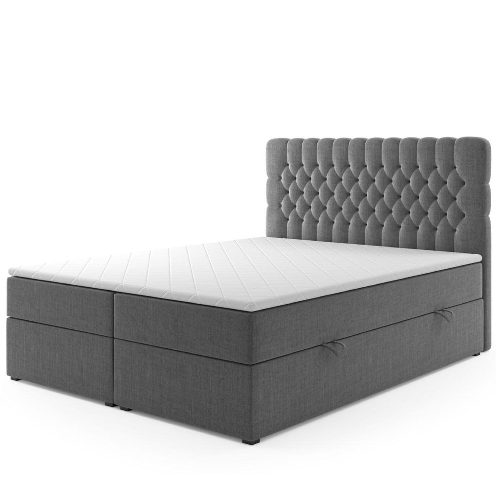 Boxspringbett OXFORD ONE Chesterfield – Optik mit Bettkasten 180 x 200 cm Webstoff Grau Anthrazit Bett Bettkasten Ehebett Hotelbett Designerbett ...
