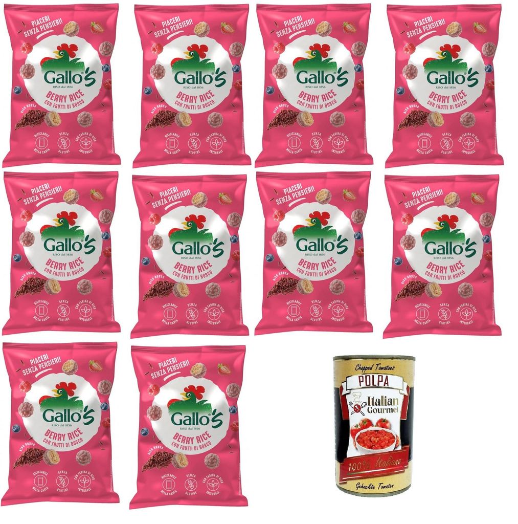 Riso Gallo Gallo's Berry Rice con Riso Rosso al gusto di Frutti di bosco Gallo Rice Gallos Beerenreis mit rotem Reis, aromatisiert mit Beeren 12x30...