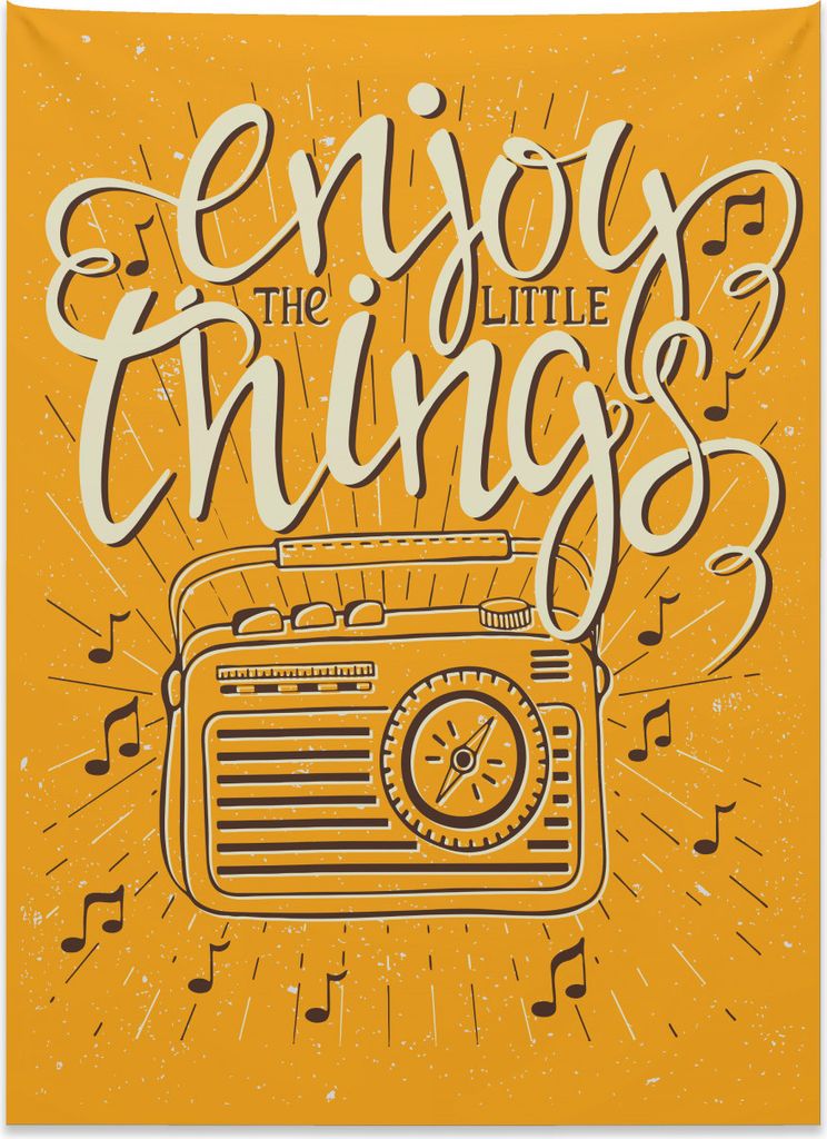Abakuhaus Zitat Wandteppich, Retro Radio spielt Musik aus Weiches Mikrofaser Stoff Kein Verblassen Klare Farben Waschbar, 110 x 150 cm, Ringelblume...