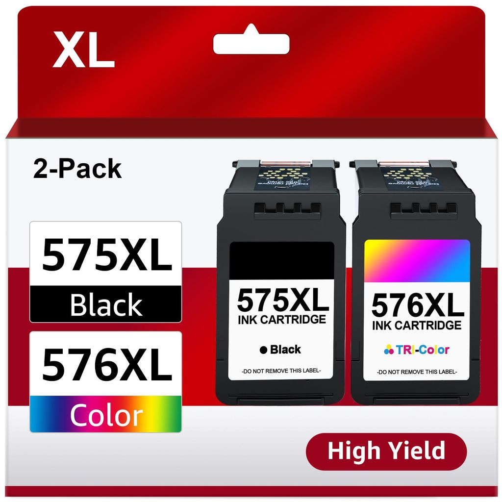 The image shows the packaging of two ink cartridges, one black and one color, with labels indicating their model numbers and types.