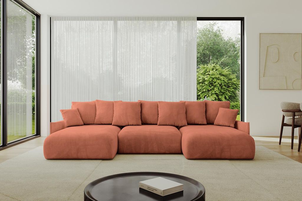 ALTDECOR Ecksofa in U-Form mit Schlaffunktion und Bettkasten - ONESK-U-v1 304x165x72 cm Apricot - Corner Sofa Bett Eckcouch Couch U-Form Schlafcouc...