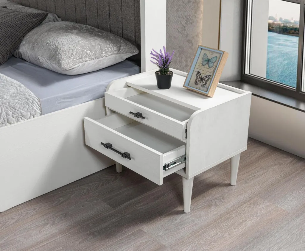 Table de nuit compacte blanche en bois - Meuble d'appoint chambre moderne